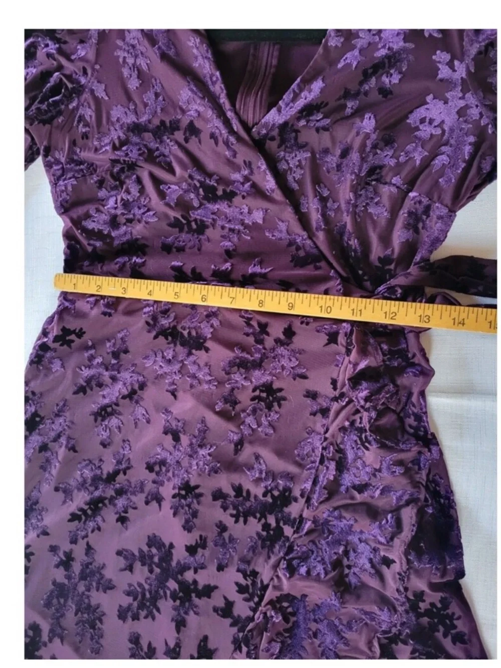 Calvin Klein Purple Velvet Burnout Wrap Midi Dress - Picture 6 of 10